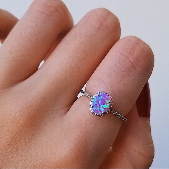 .925 Sterling Silver Oval Pink Opal CZ Ring - Picture 2 of 8